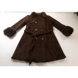 Gap Kids Girls Brown Faux Fur Lined Coat Size Medium 8 With Belt
